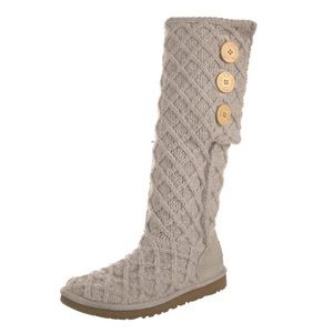 Knit WINTER BOOTS by UGG Neutral Soft Warm Trellis Design Woven Braided Sweater